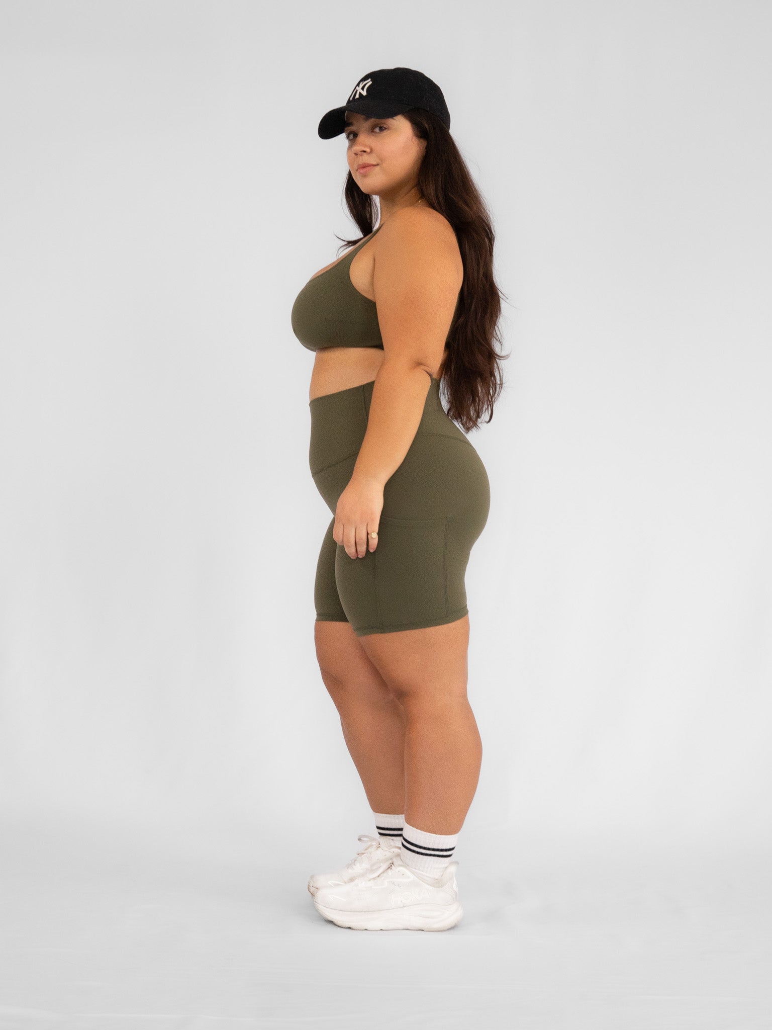 Bike Short Workout Shorts   Wild Olive   Side
