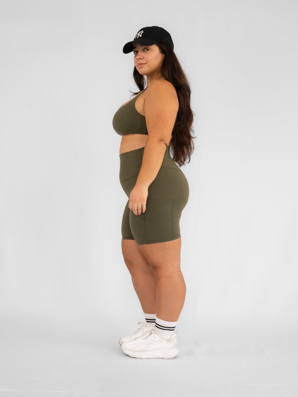 Bike Short Workout Shorts - Wild Olive - Side