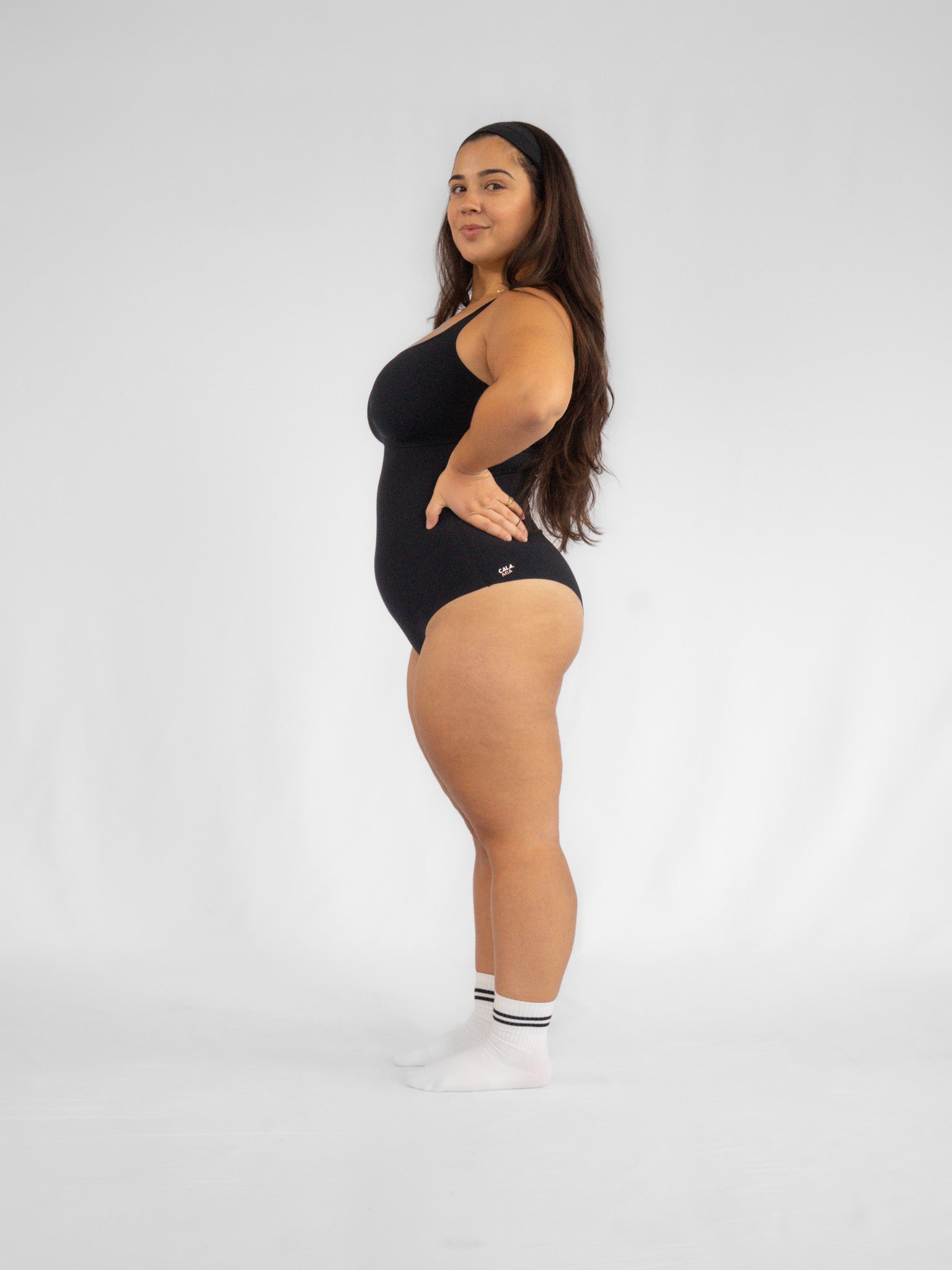 Tank Bodysuit One Piece Swimsuit   Jet Black   Side