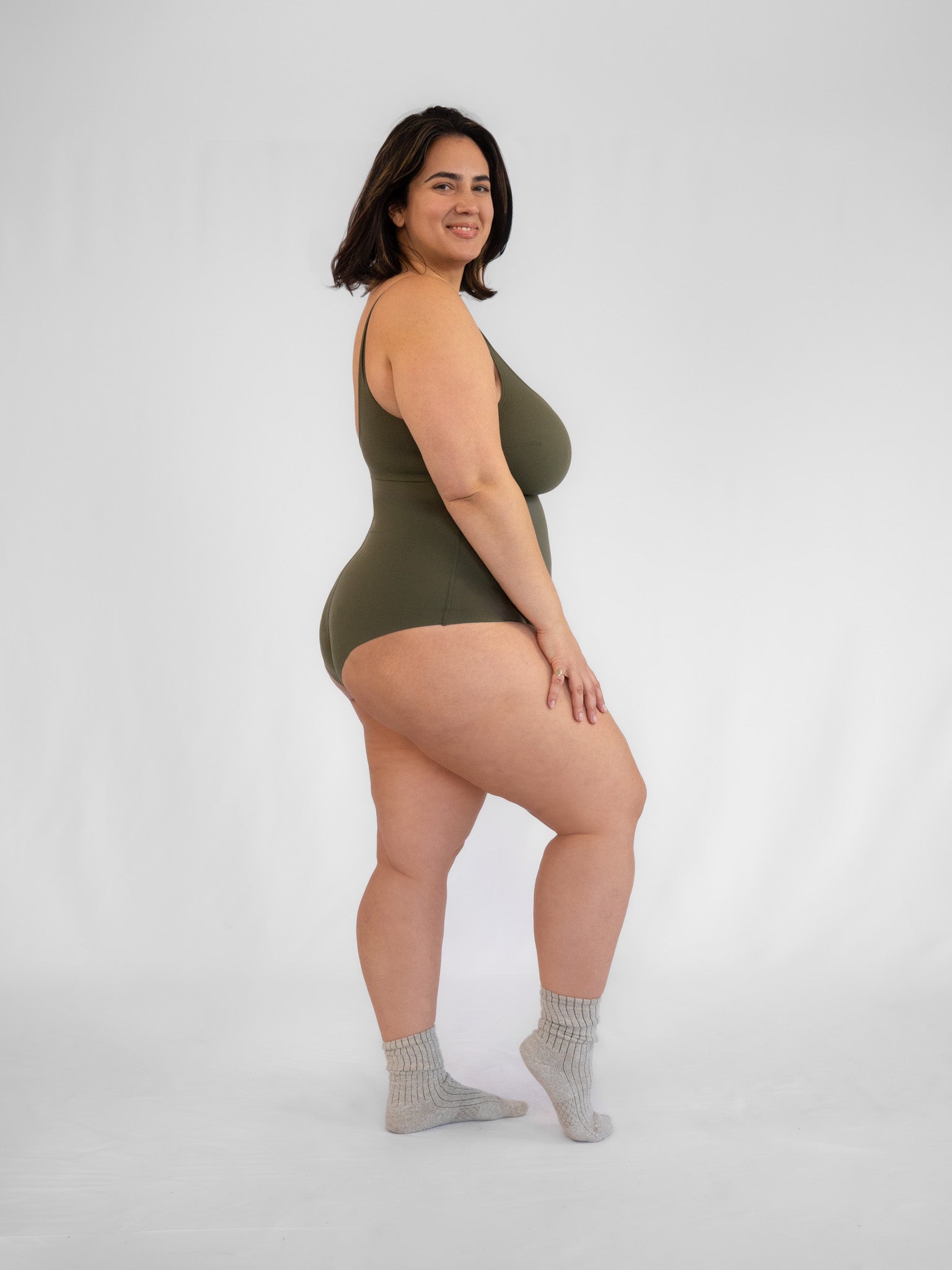 Tank Bodysuit One Piece Swimsuit   Wild Olive   Side