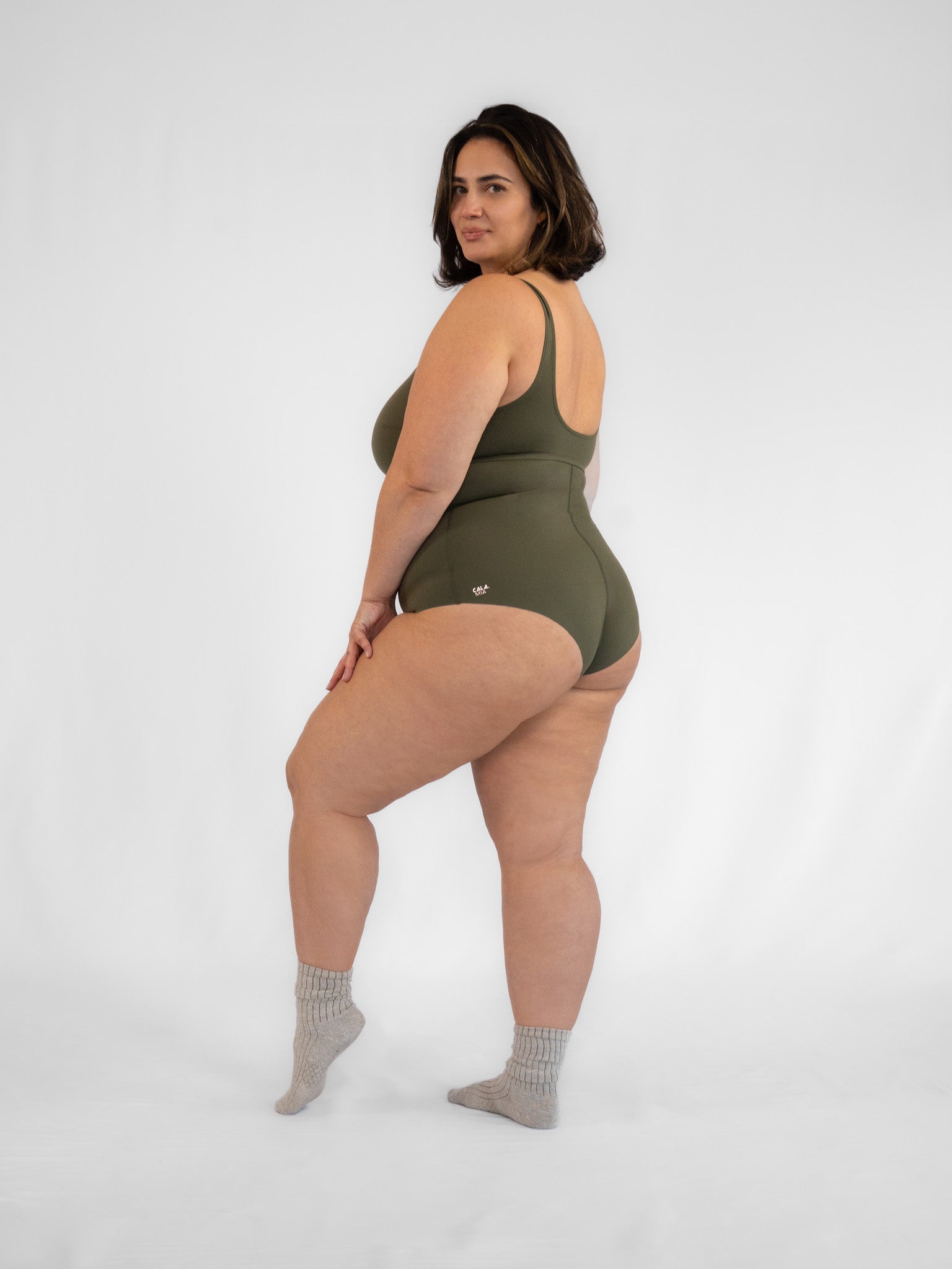 Tank Bodysuit One Piece   Wild Olive   Three Quarter