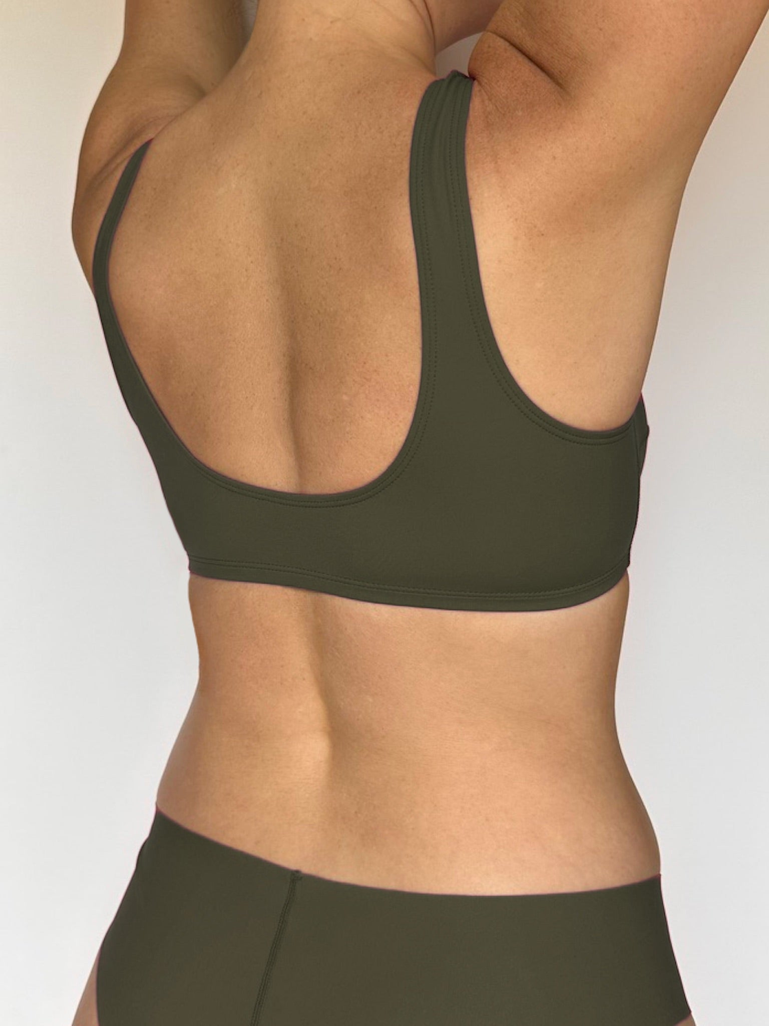 Tank Bra Gym Top   Wild Olive   Back Right