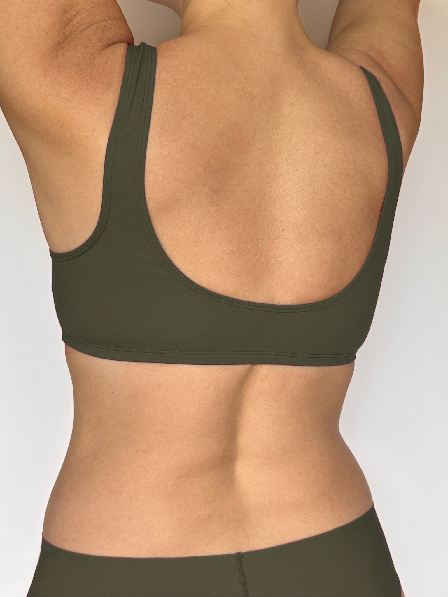 Tank Bra Travel Top   Wild Olive   Back Left