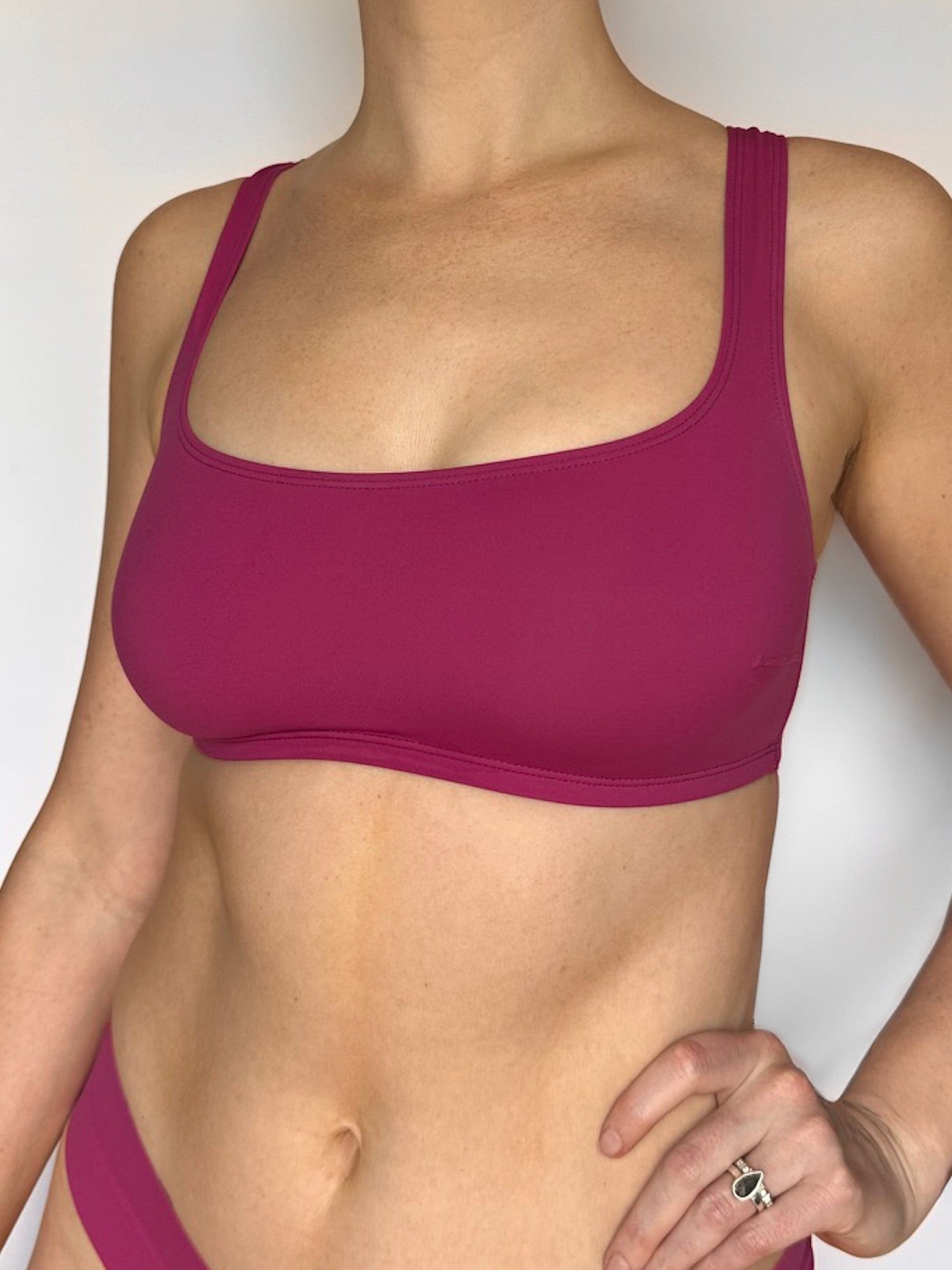 Tank Bra Workout Top   Berry Sangria   Three Quarter Side