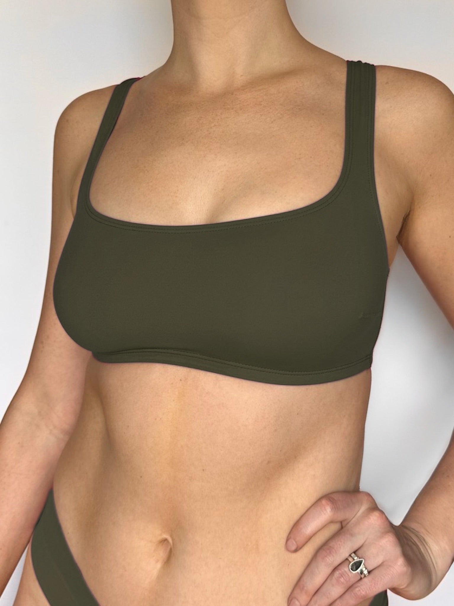 Tank Bra Workout Top   Wild Olive   Three Quarter Side